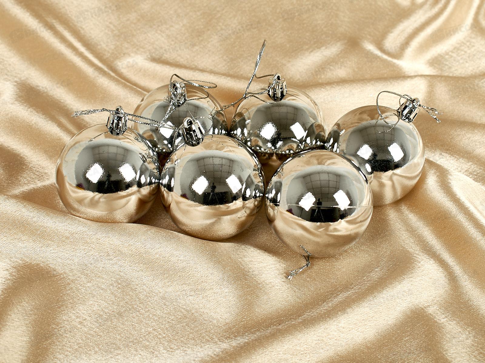 Набор шаров 6шт, 6см &quotГлянец&quot серебро 735670