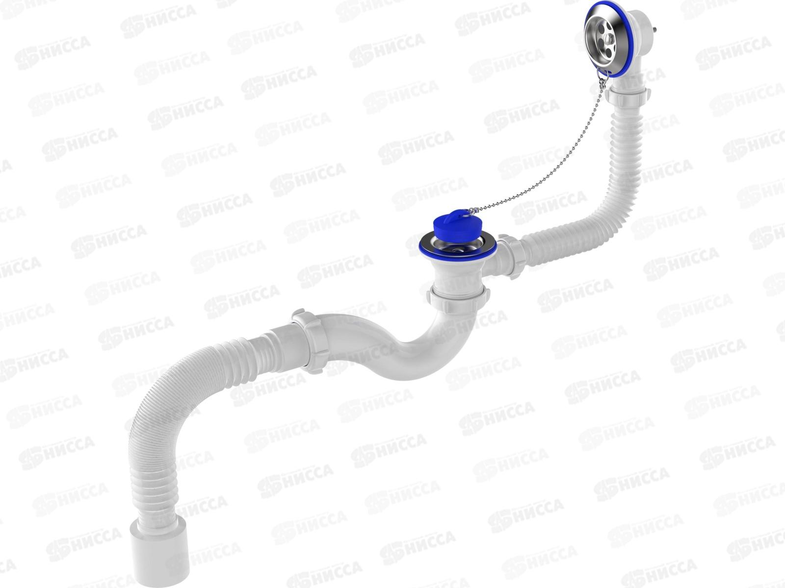 Сифон для ванны 1 1/2&quot*40 с выпуском и переливом, с мет.решеткой. с гофротрубой 40*50, V150  *30