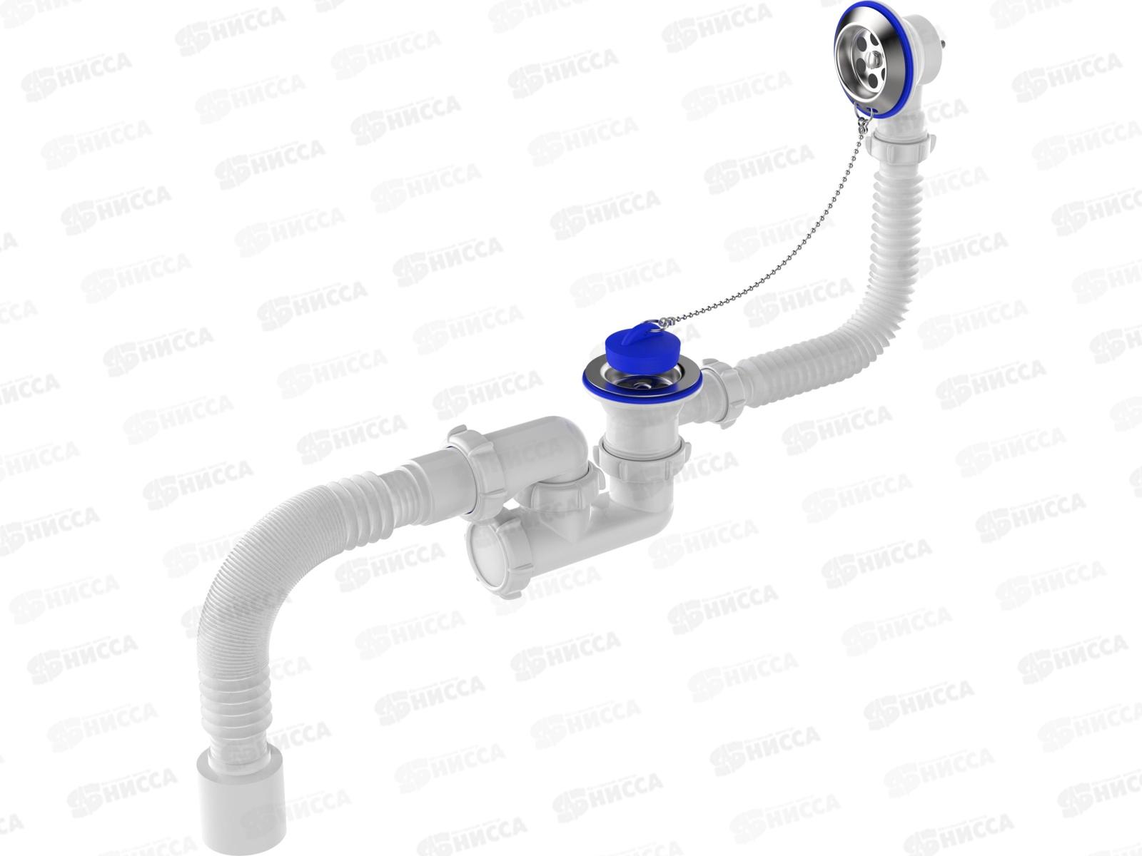 Сифон для ванны 1 1/2&quot*40 регулируемый с выпуском и переливом, металлическая решетка с гофротрубой 40*50, V250 *30