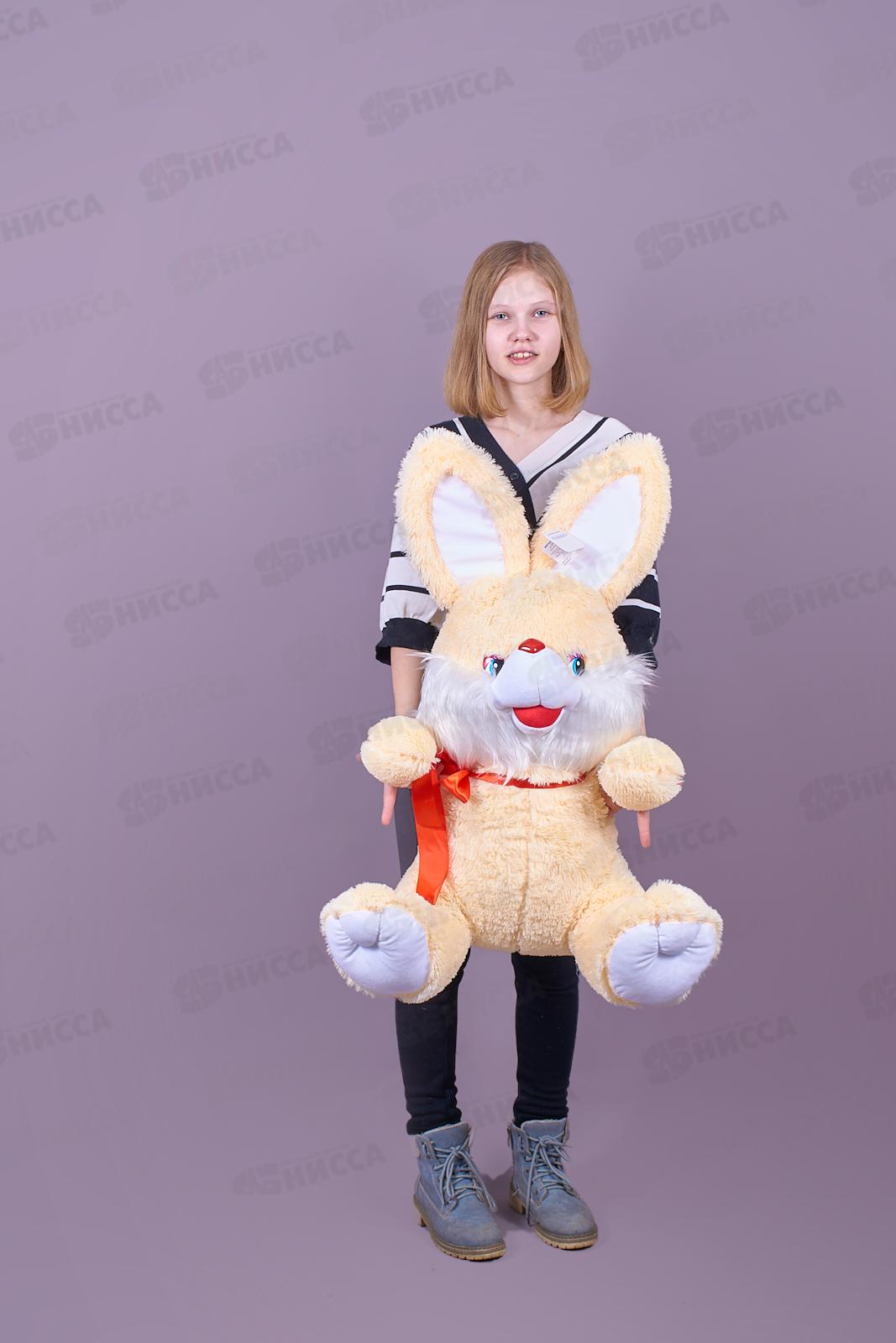 Заяц Валентин 80см, ЗВ-80Ч цвет-персиковый, с лентой Мила