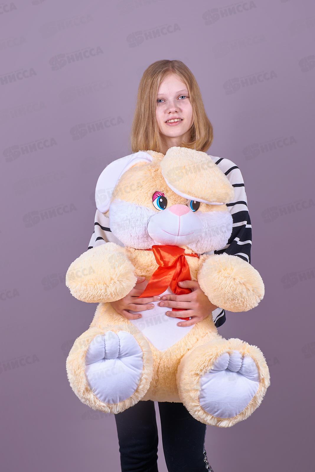 Заяц Ляля 60см, ЗЛ-60Ч цвет-персиковый, с лентой  Мила