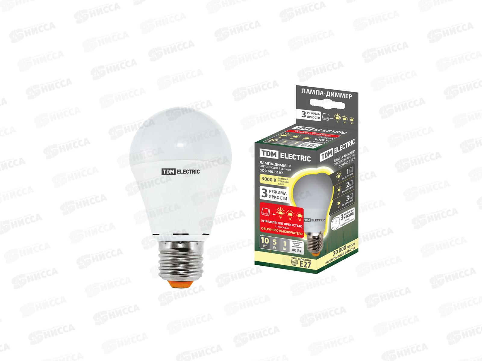 Лампа светодиодная TDM А60-10Вт 230В 3000К E27 Диммер TDM, 0197  *10