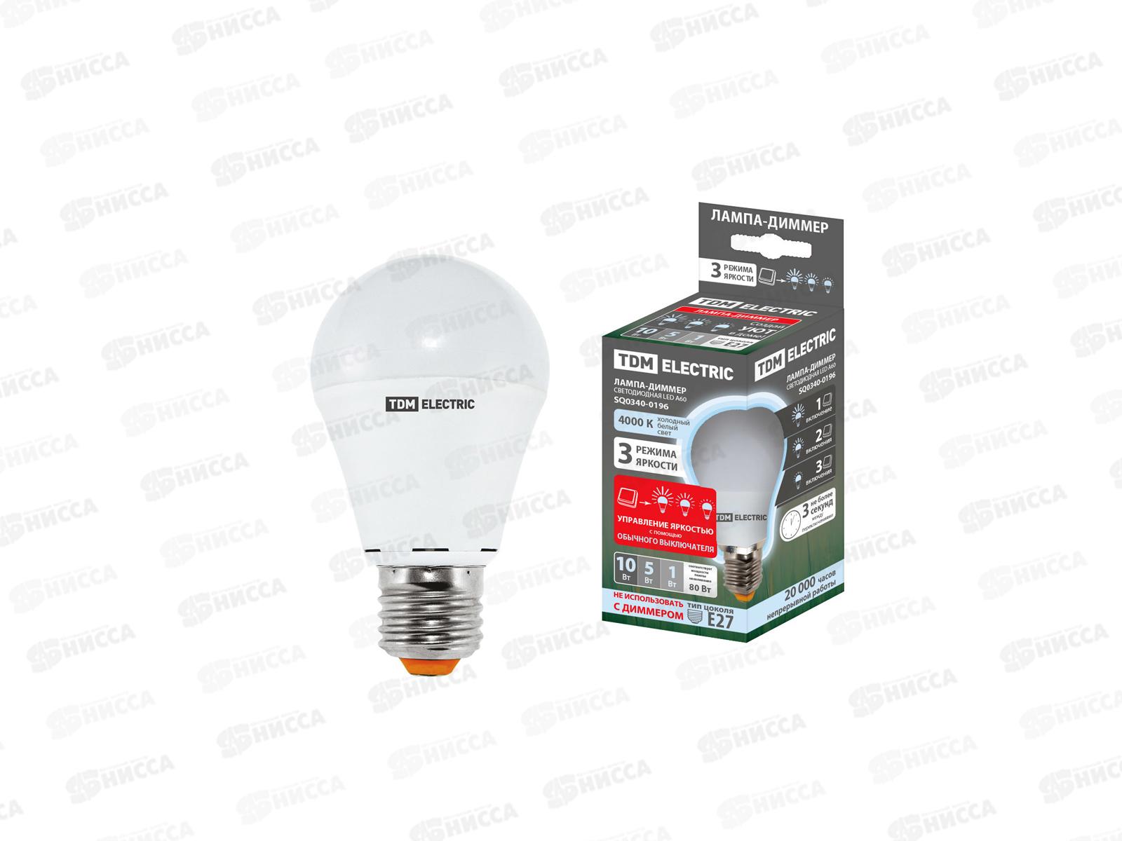 Лампа светодиодная TDM А60-10Вт 230В 4000К E27 Диммер TDM, 0196  *10