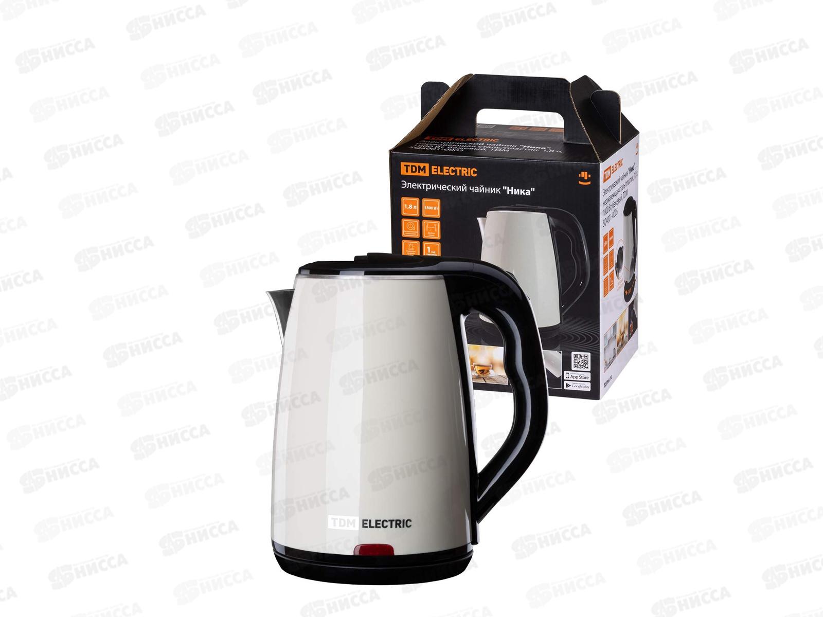 Чайник электрический TDM Ника, нержавеющая сталь/пластик, 1.8л, 1800Вт, 0005