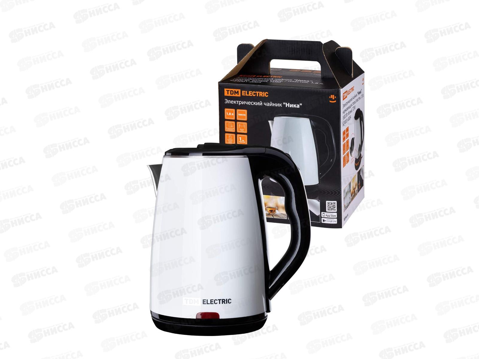 Чайник электрический TDM Ника, нержавеющая сталь/пластик, 1.8л, 1800Вт, 0004