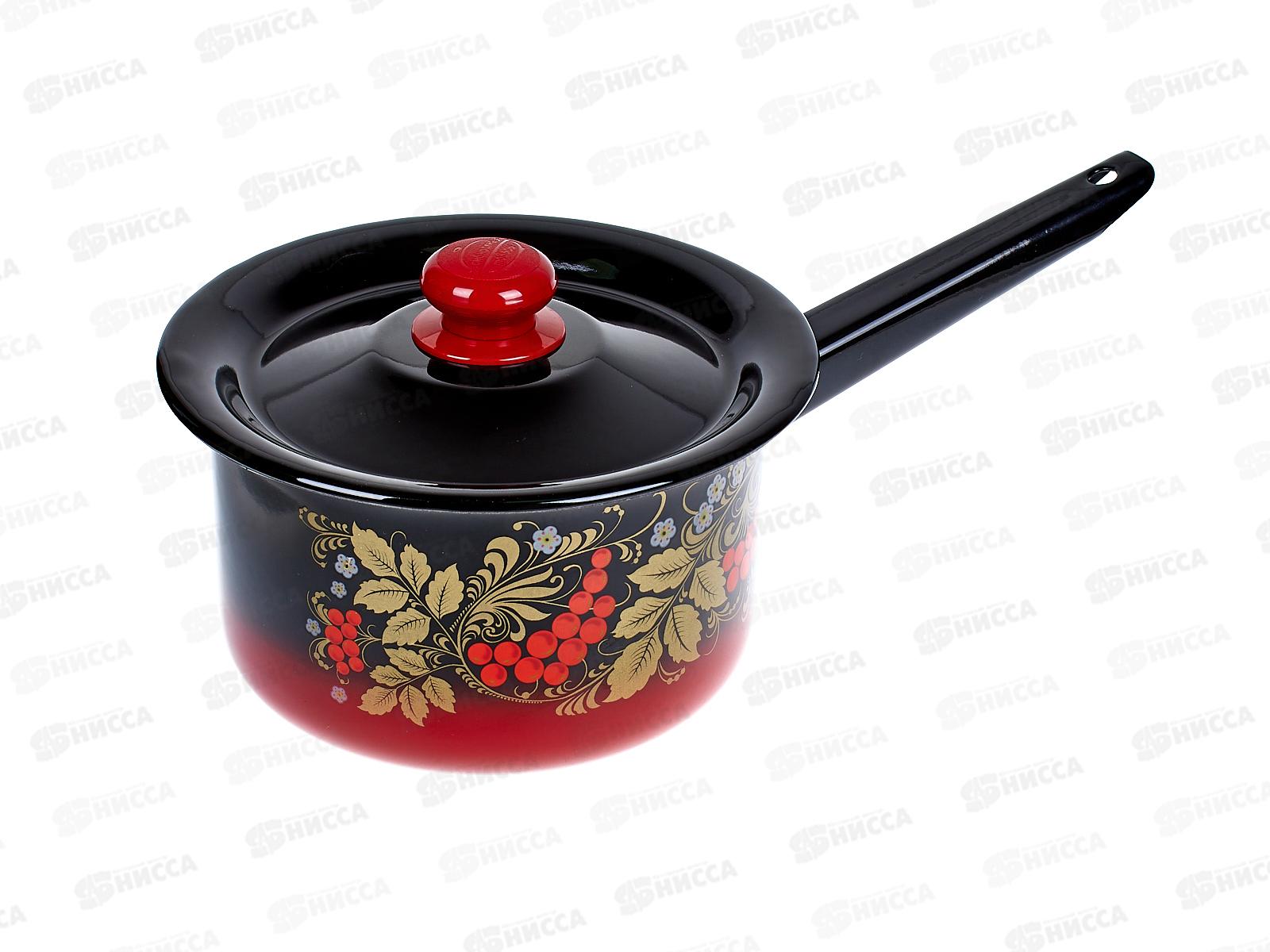 Ковш 2 л с крышкой декорированный красно-чёрный, пластмассовая кнопка С2111.38