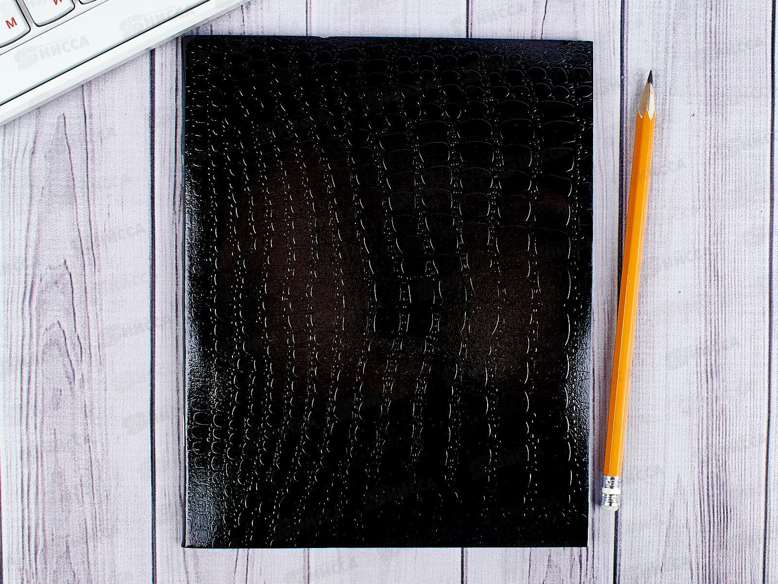 Тетрадь 48 листов клетка. Hatber б/в METALLIC CROCO черный *5/60