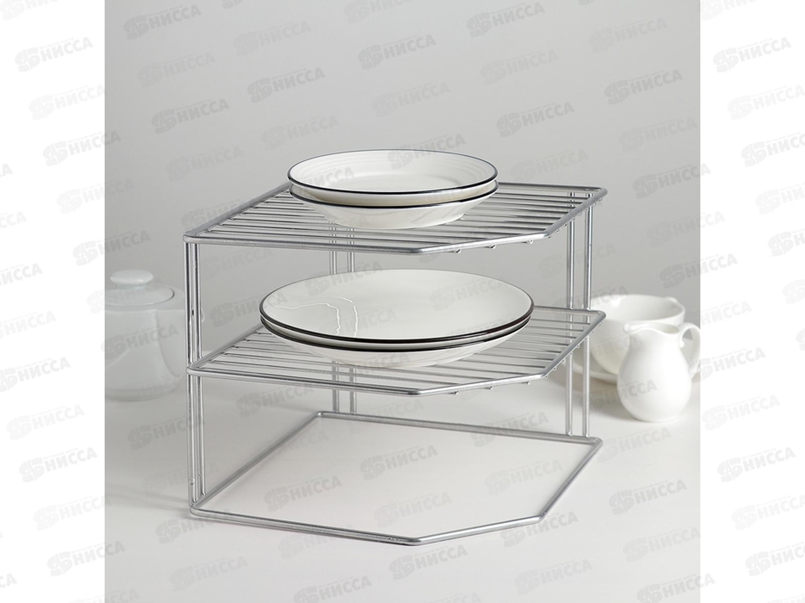 Подставка для посуды угловая 2х ярусная хром (25*25*20)