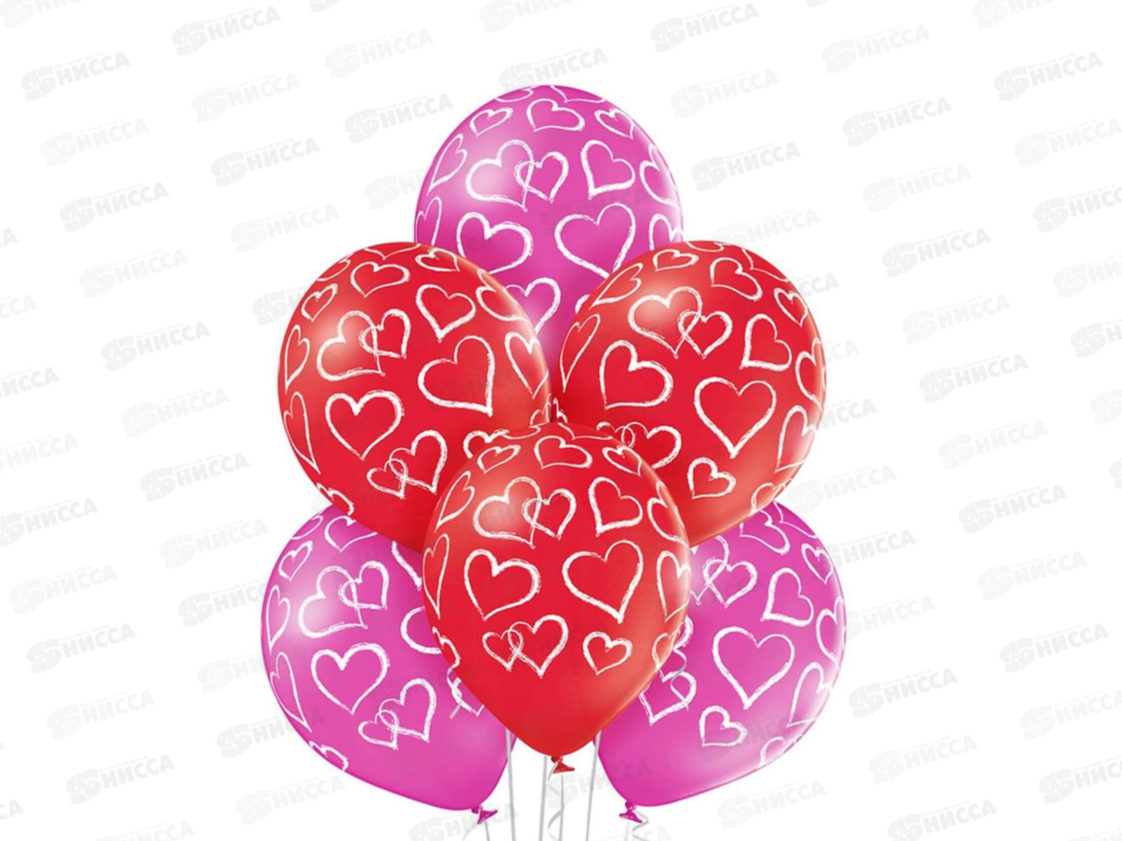 Шары 14&quot пастель шелкография Сердца мелом (уп/25шт) 1103-2036