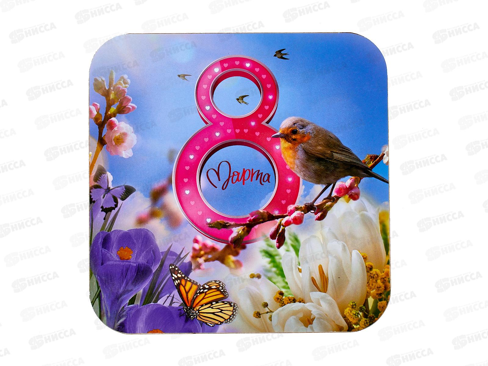 Подставка  под горячее дерево 14,5*14,5см В-36 &quot8марта"