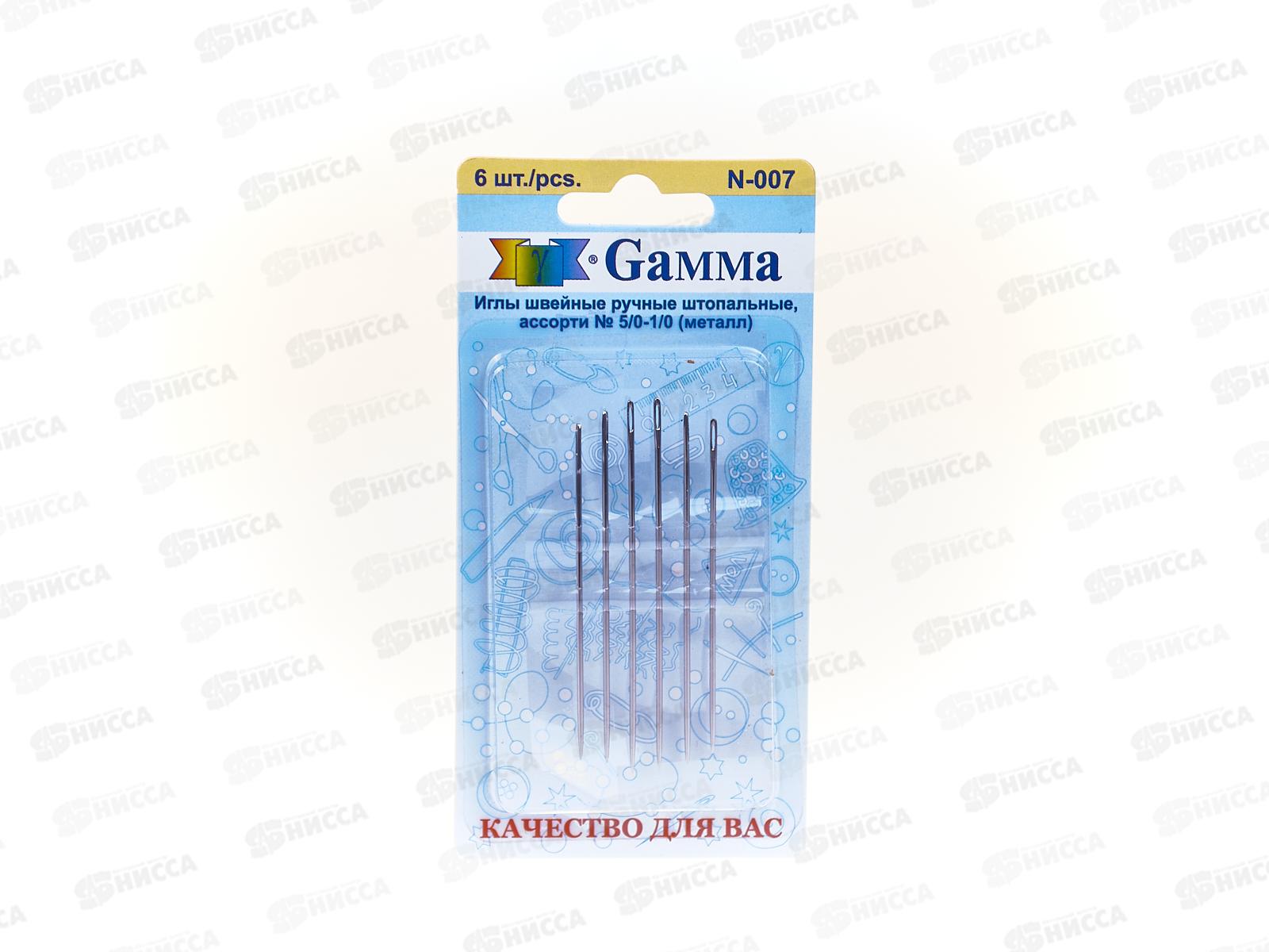 Иглы для шитья ручные &quotGamma" N-007 для штопки №5/0-1/0 6шт блистер *10