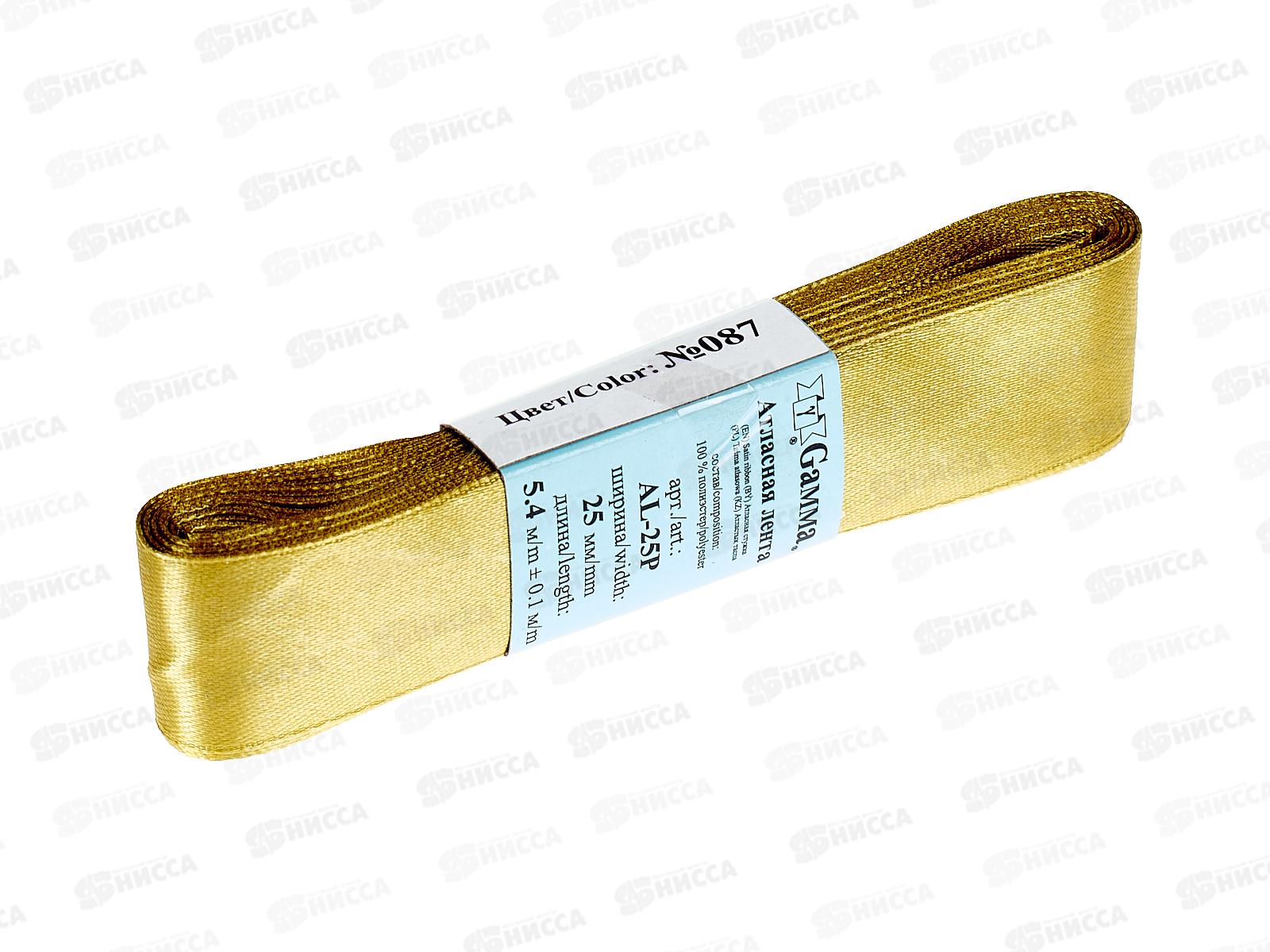 Лента атласная &quotGamma&quot 25мм (1&quot) №087 зелено-хаки, 5,4м AL-25Pфасовка