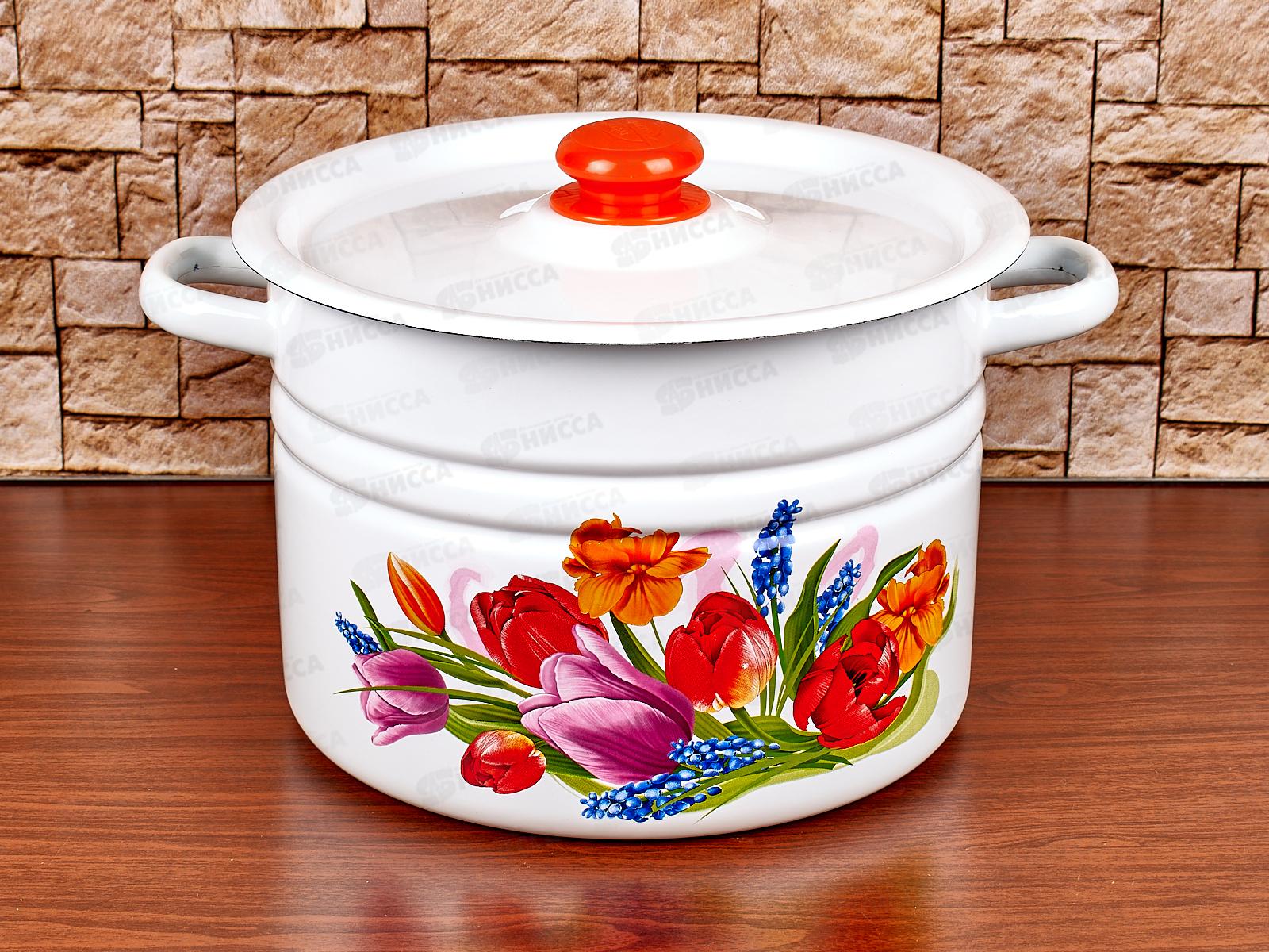 Кастрюля 8,0л цилиндрическая Тюльпан Май пластмассовой кнопкой С1620.3 *119