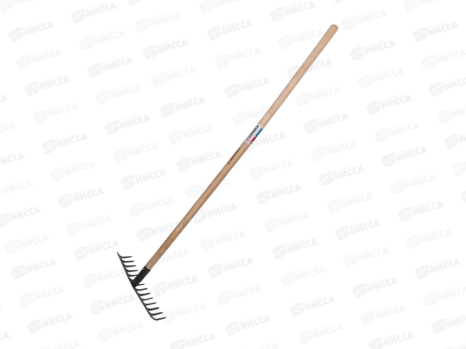Грабли садовые GRINDA, 14 прямых зубьев, деревянный черенок, 39583-14
