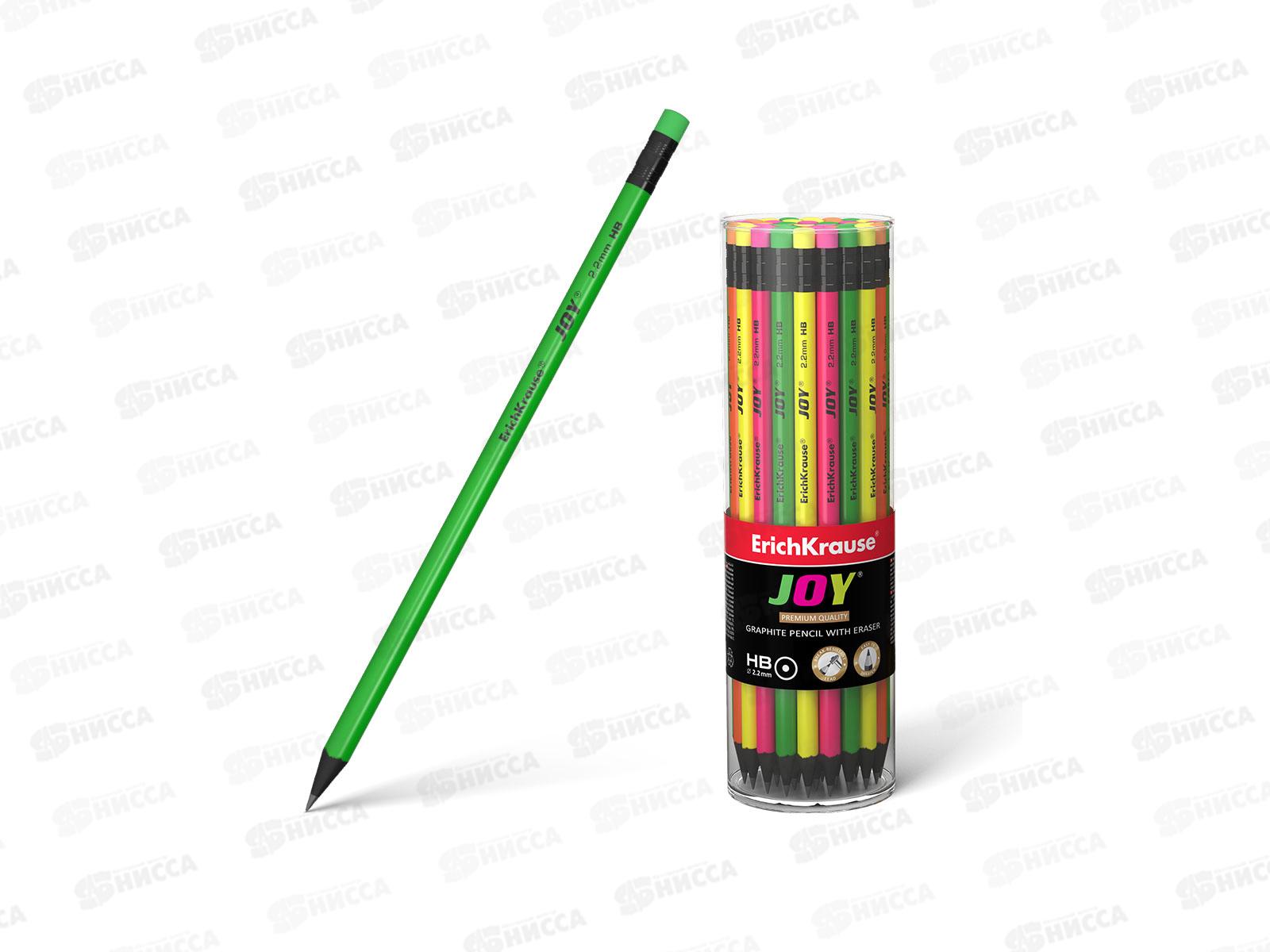 Карандаш чернографитный с ластиком EК круглый Joy НВ 43582  *1/42/210