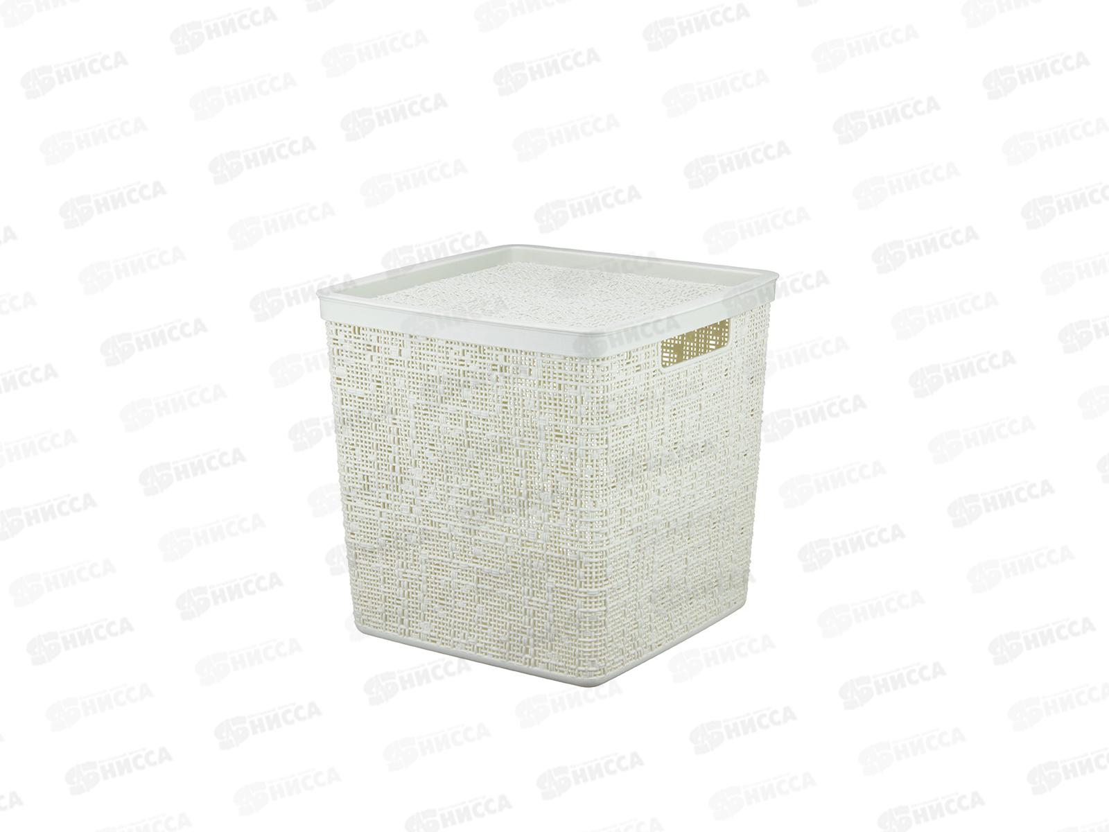 Коробка 17л БЯЗЬ с крышкой  Белый ротанг М2327 *8
