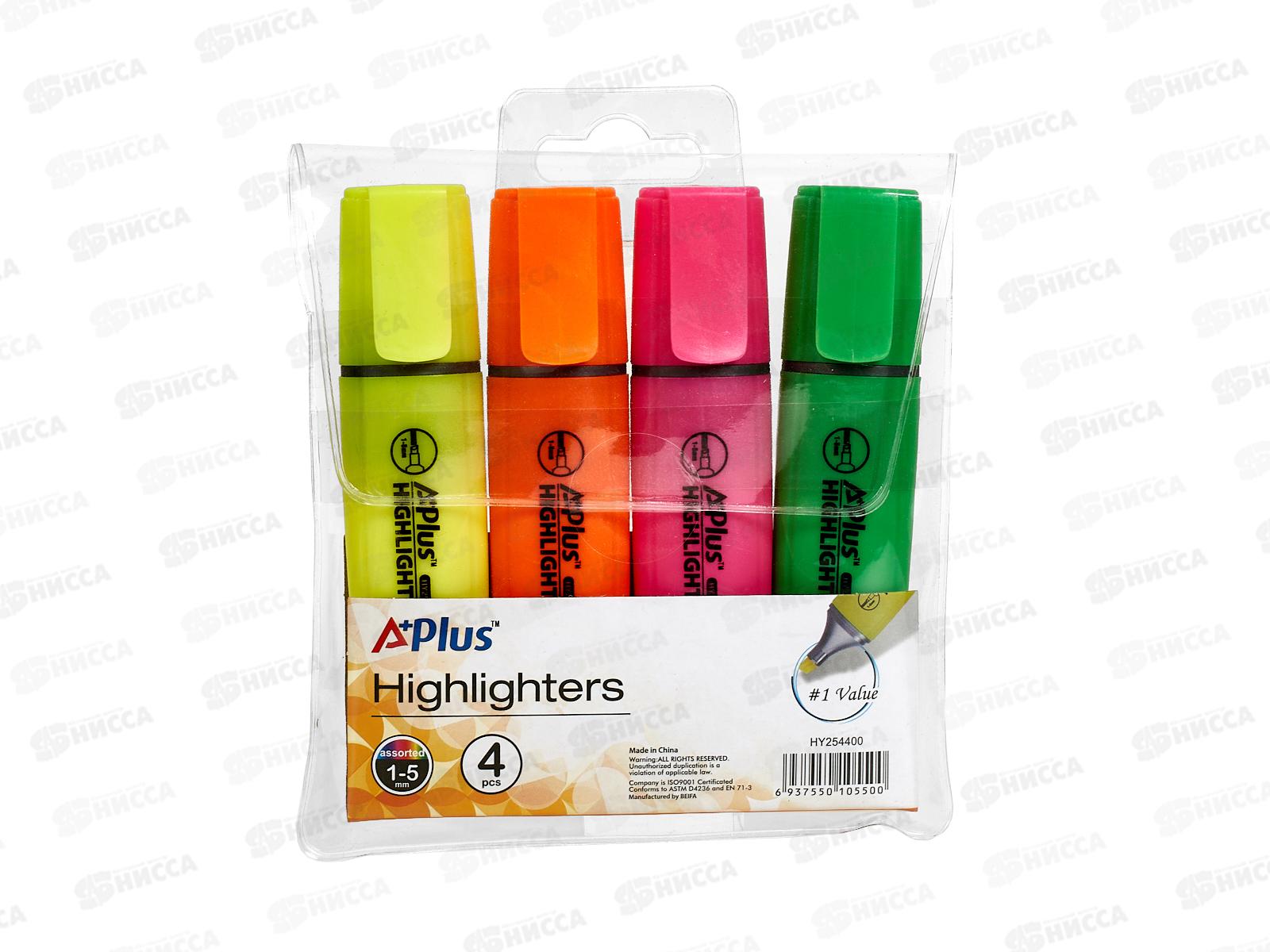 Маркеры BEIFA текстовый флюоресцентный 4 цвета (желтый, оранжевый, розовый, салатовый) 254400-4 *12/144