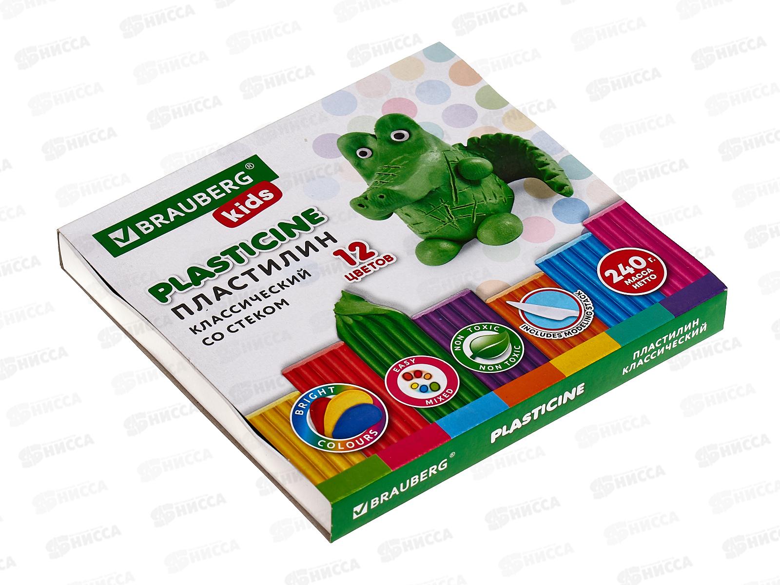 Пластилин 12цветов 240г BRAU  Kids стек, 106436*16