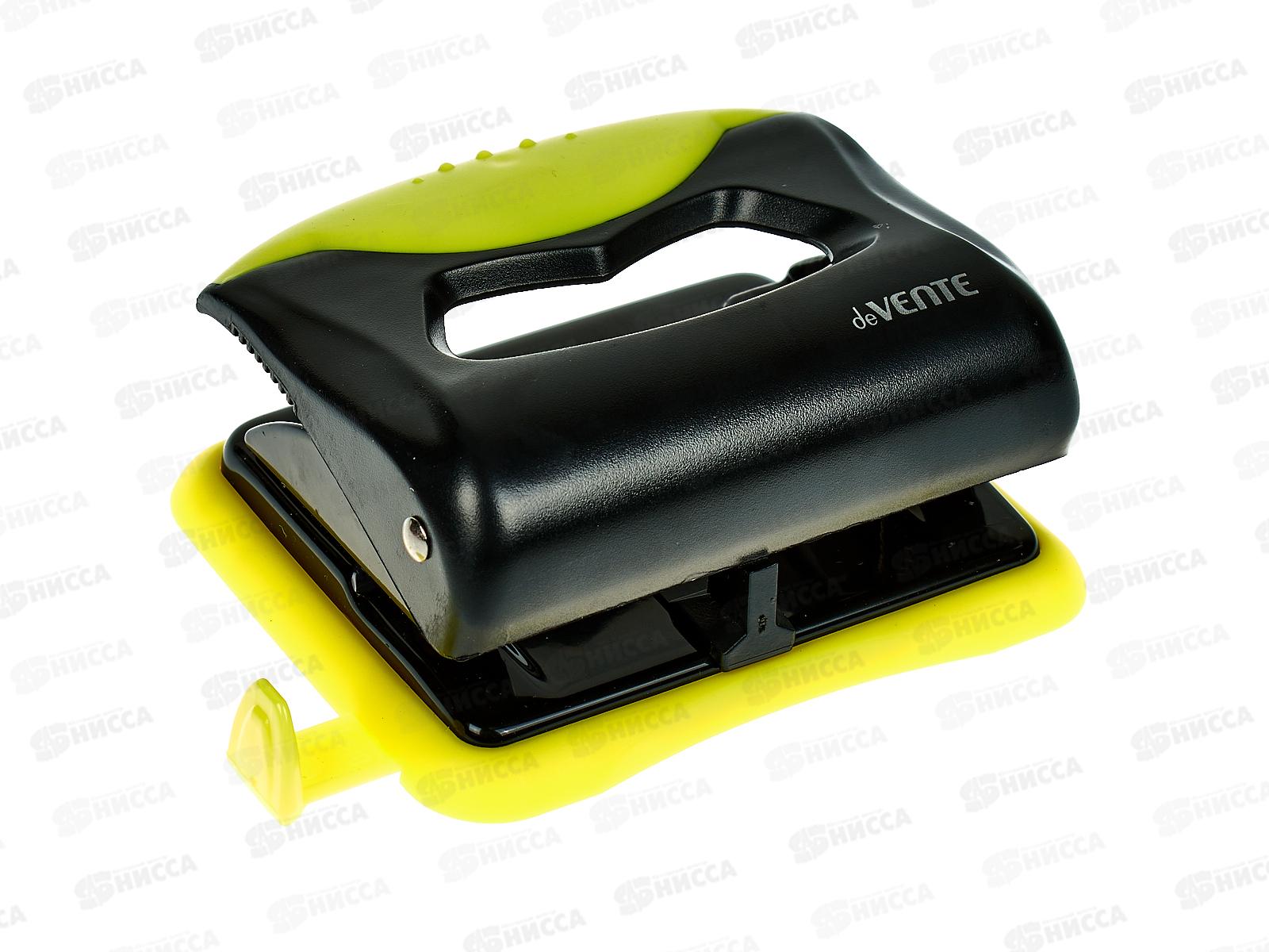 Дырокол deVente MonoChrome, 20л, с линейкой, неоновый желтый 4020006*12/36