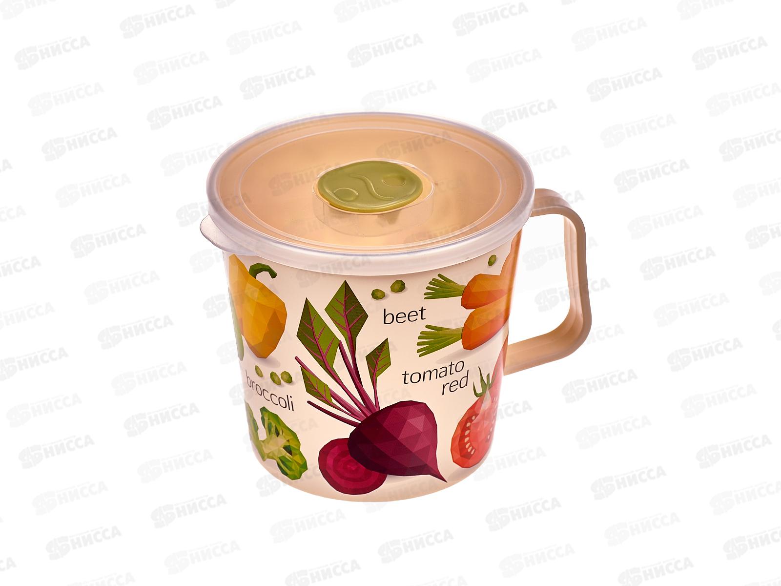 Контейнер-кружка 0,75л с крышкой с декором светло-бежевый 221130725/01*24