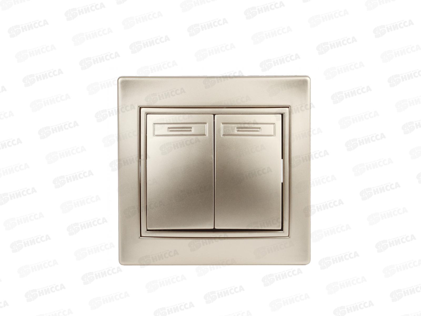 Выключатель INTRO Plano cкрытой установки двойной, 10А-250В, IP20, шампань, 1-104-04