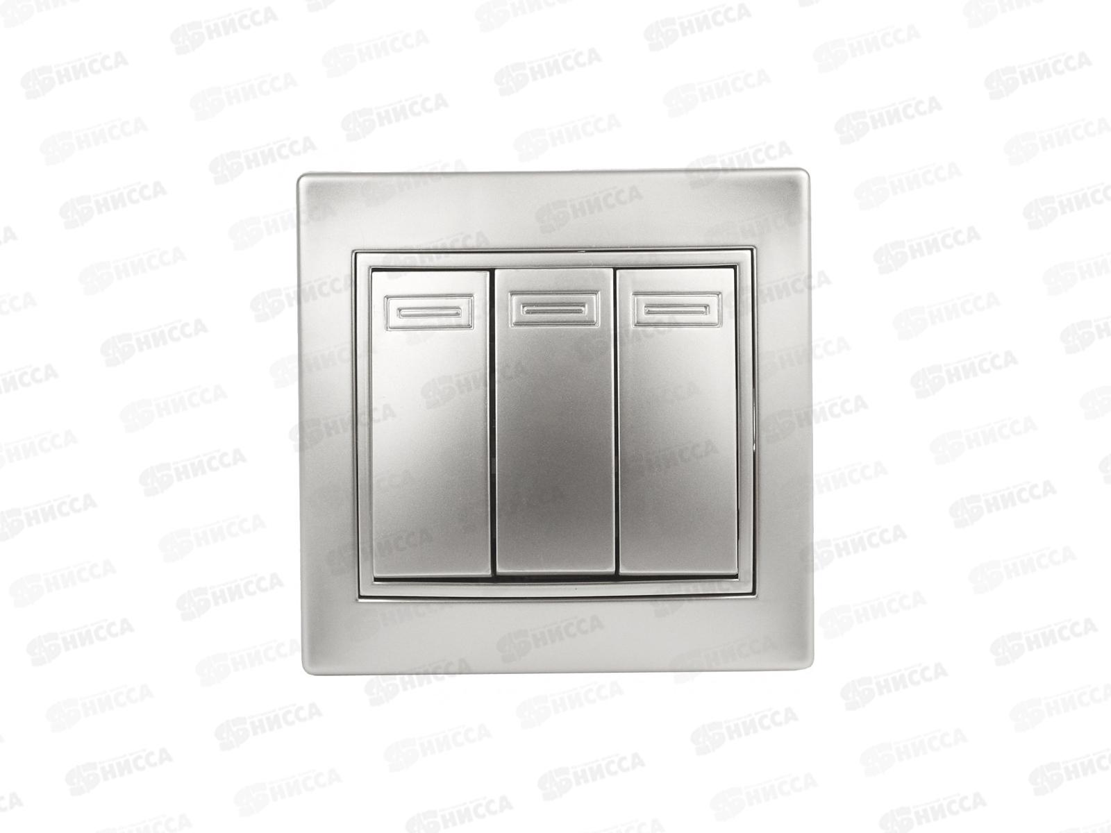 Выключатель INTRO Plano cкрытая установка тройной, 10А-250В, алюминий 1-106-03