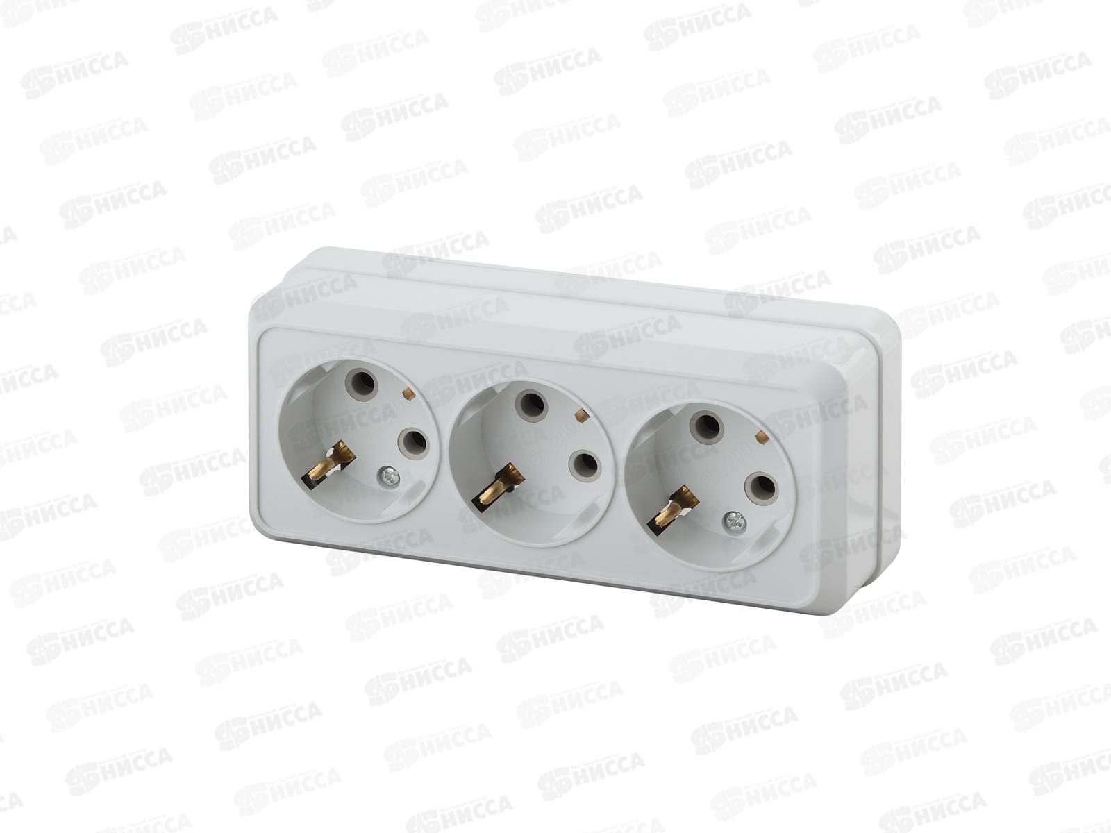 Розетка INTRO Quadro открытой установки с заземлением трехместная, 16А-250В, IP20, белый, 2-206-01 *7/140