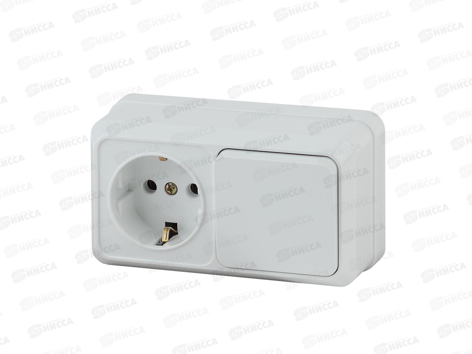 Блок (1выключатель+розетка) INTRO Quadro открытая установка, горизонтальный, 10(16)А-250В, IP20, белый, 2-701-01