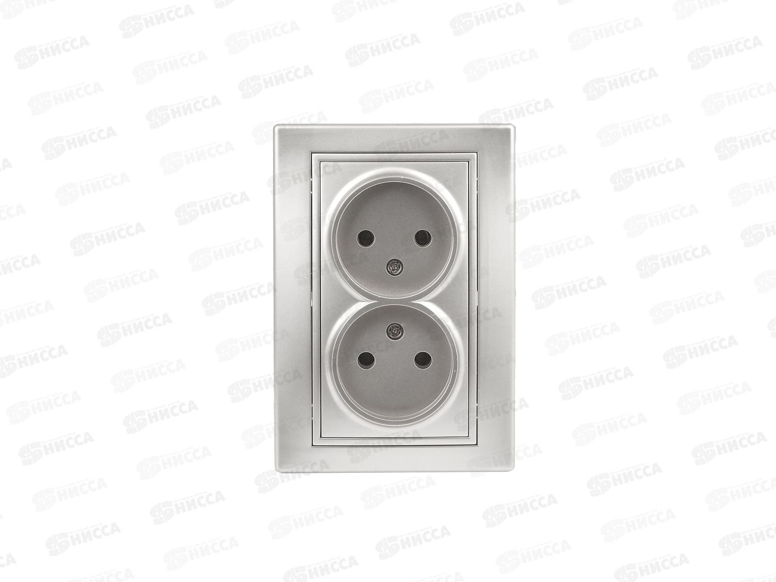 Розетка INTRO Plano cкрытой установки двойная, 16А-250В, IP20, алюминий, 1-204-03