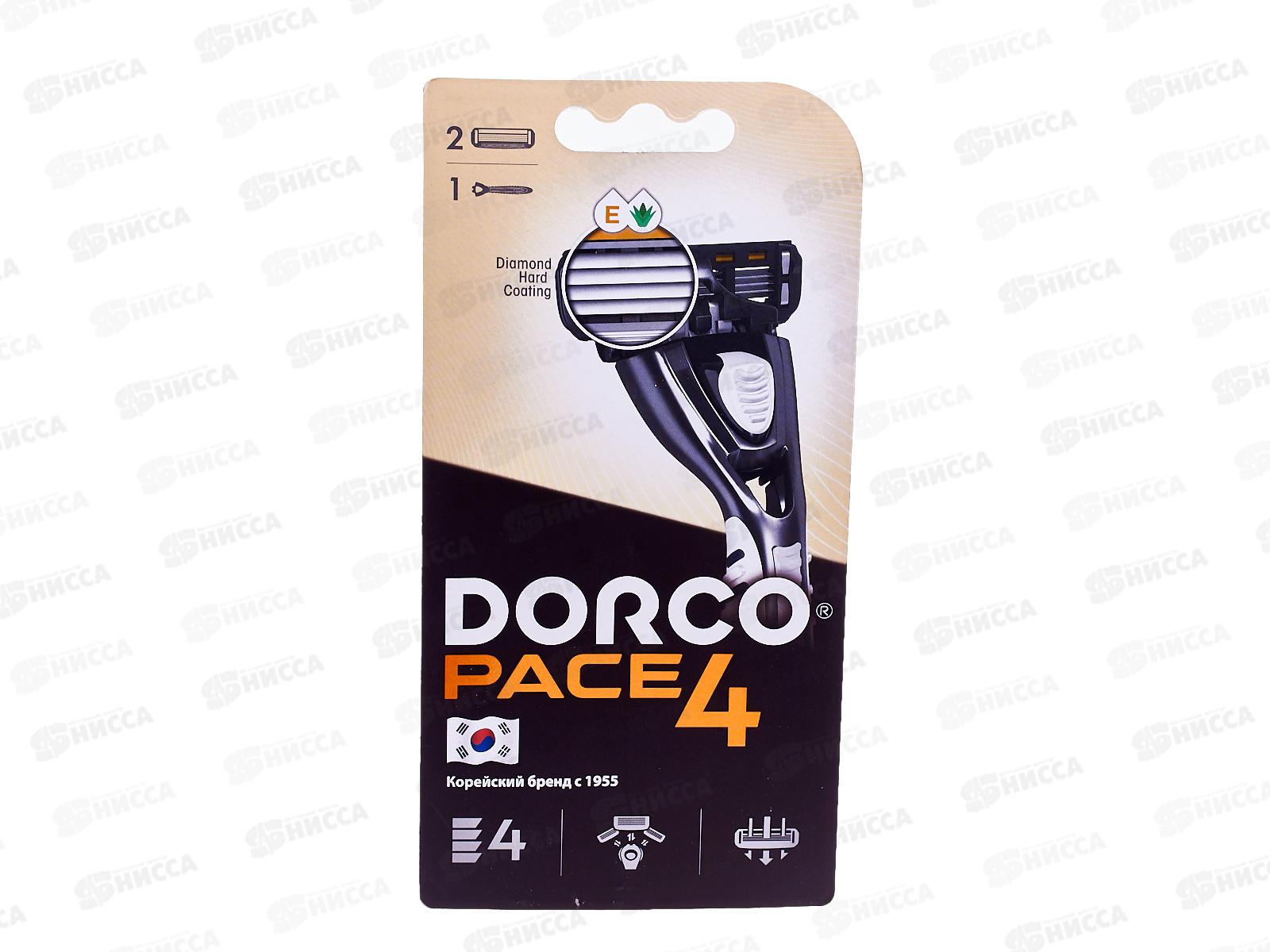 DORCO PACE4 NEW cтанок с 4 лезвиями плаваяющая головка с увлажняющей полосой + 2 кассеты  *6/36