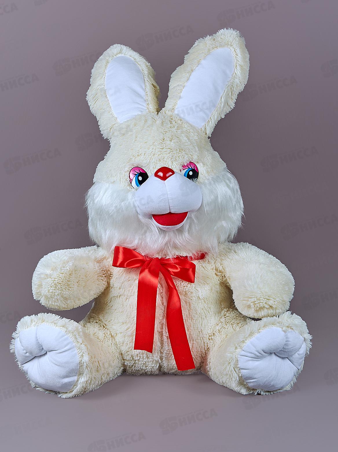 Заяц Валентин 80см, ЗВ-80М цвет-молочный, с лентой Мила
