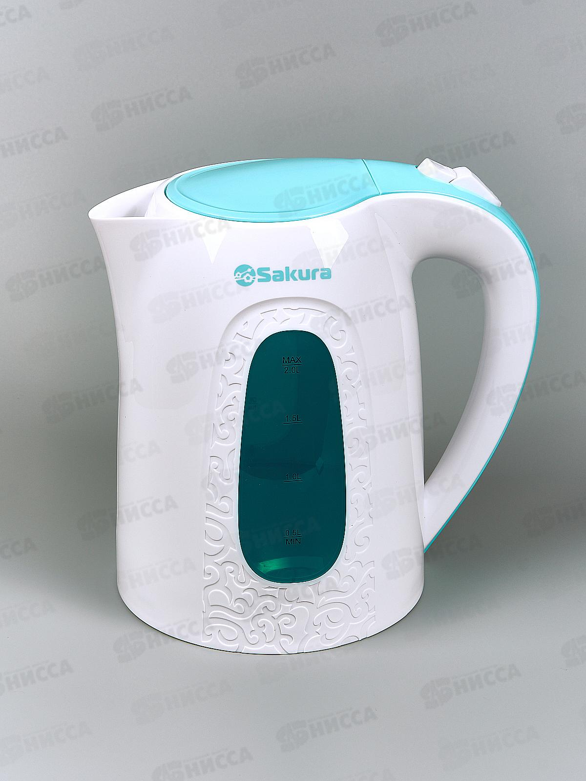 Чайник электр. SA-2345WBL 2,0л бело-морская волна диск