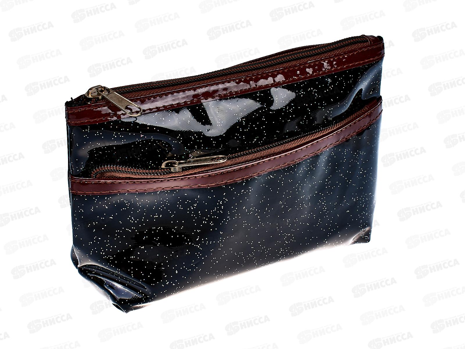 Косметичка женская Черный лак с блесками 20,5*5,5*12см 117-031