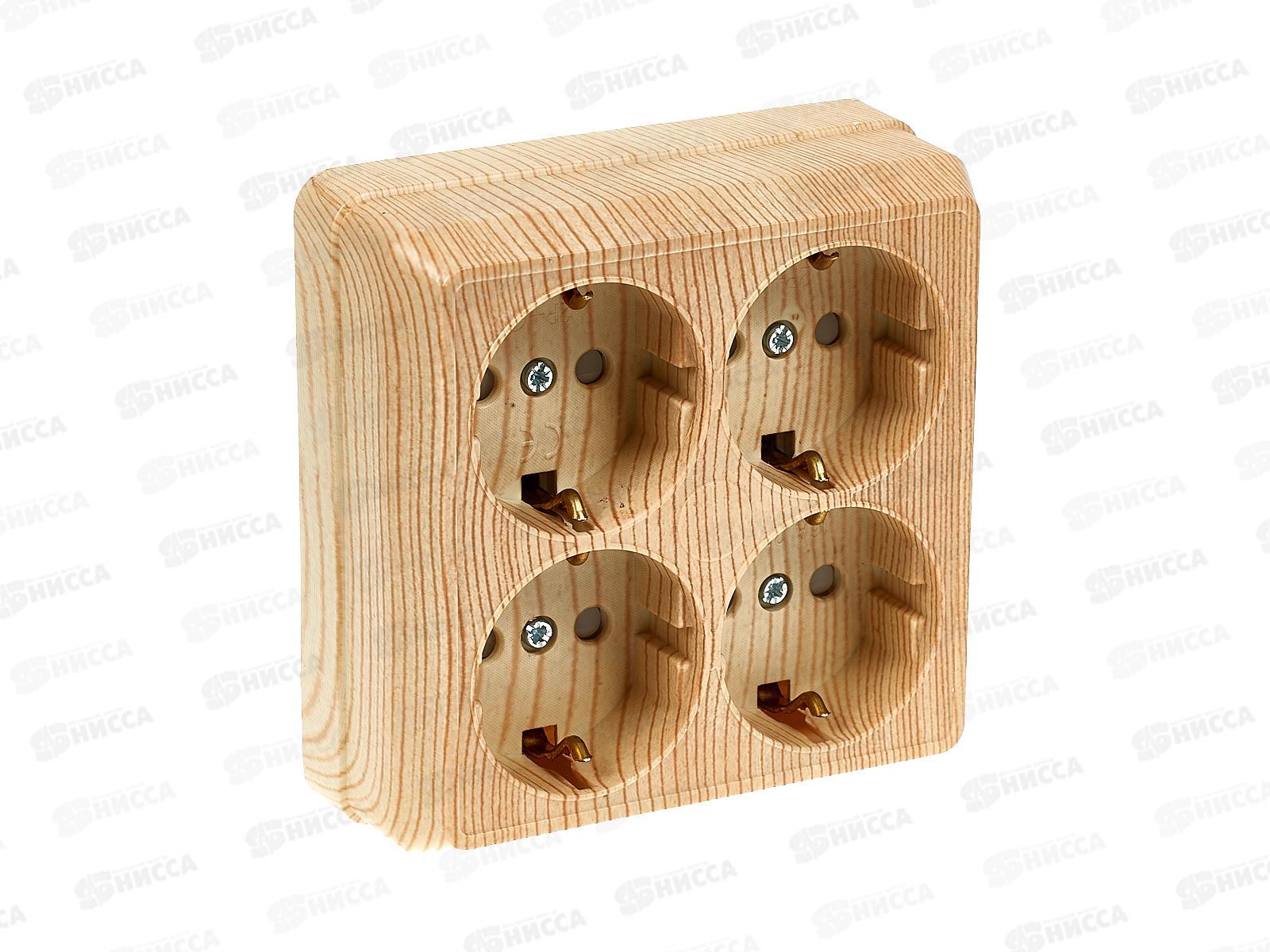 Розетка TDM четырехместная открытой установки, IP20 16А сосна &quotЛадога&quot, с защитными шторками, 0423 *6