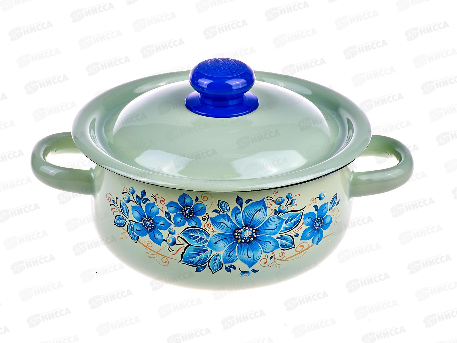 Кастрюля 1,5л цилиндрическая декорированная салатовая с пластмассовой кнопкой. С1607.3С