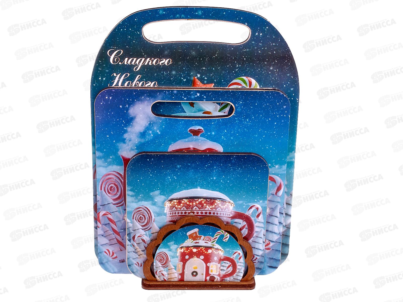 Комплект досок разделочных  КМ-21 &quotСладкого НГ&quot (2доски,подставка,салфетница)