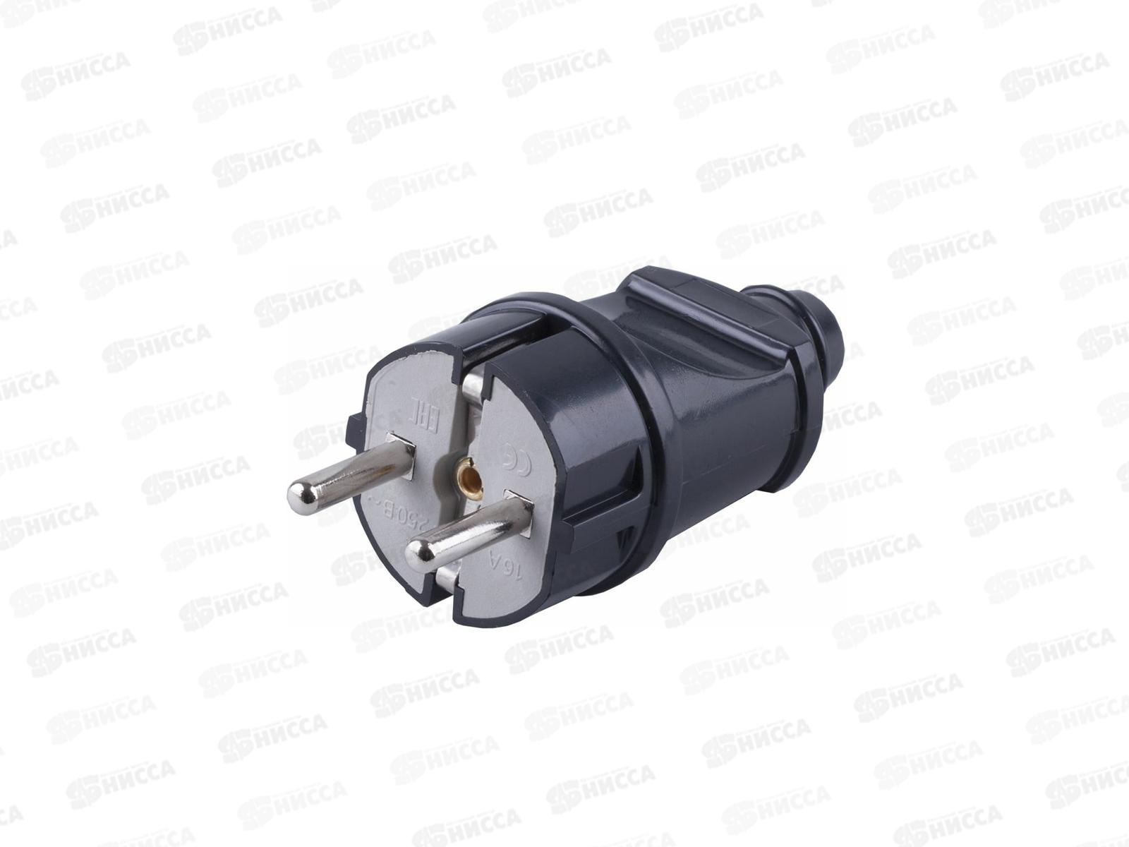 Вилка штепсельная ПРОГРЕСС прямая, с заземлением, черная *30