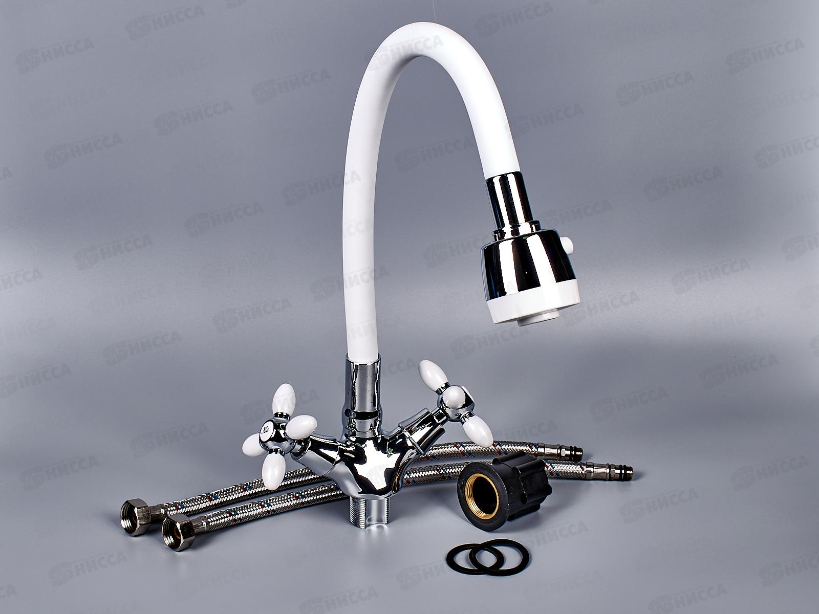 Смеситель для кухни ЭВЕРЕСТ В57-071А, белый, гибкий