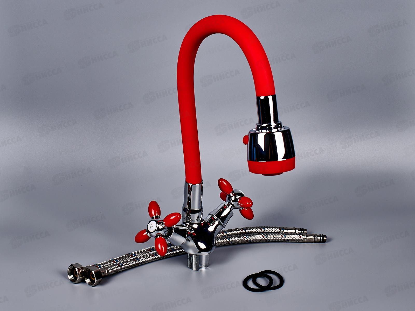 Смеситель для кухни ЭВЕРЕСТ В57-071С красный, гибкий