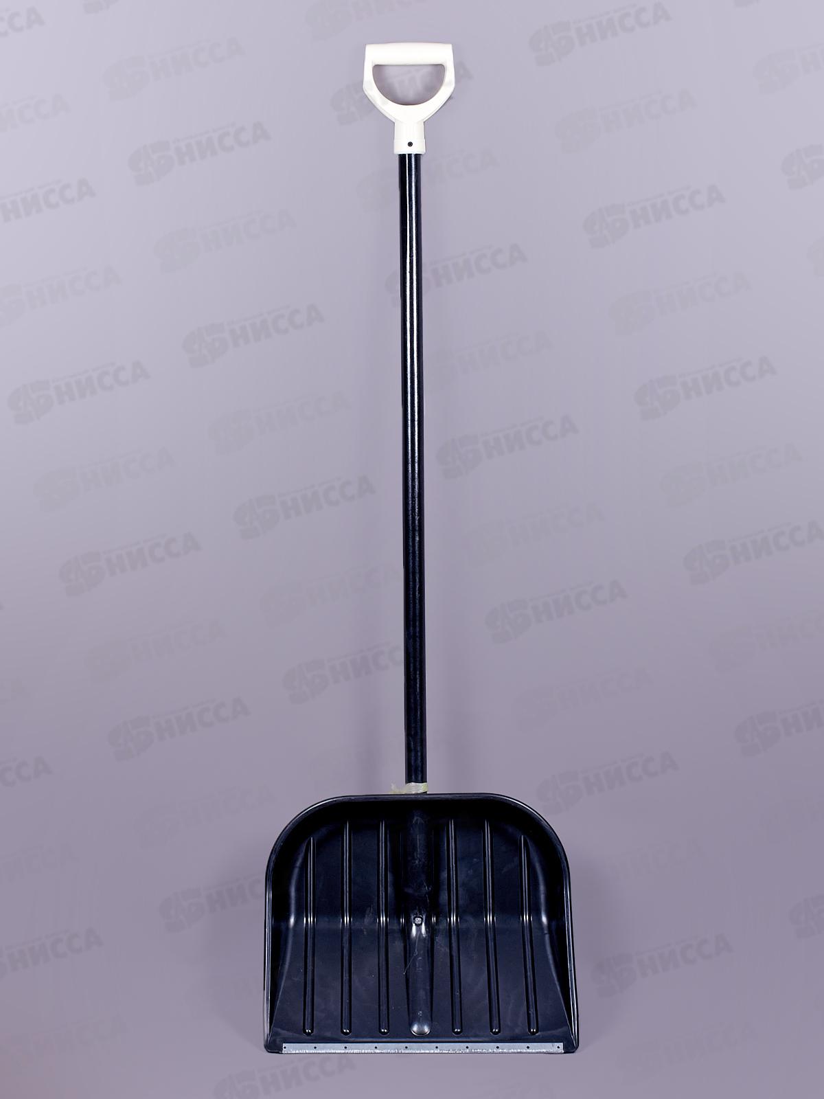 Лопата снеговая 430*360мм пластмассовая с оцинкованной планкой с черенком, V-ручка в оплете. ЛСУП-430 (Сузу