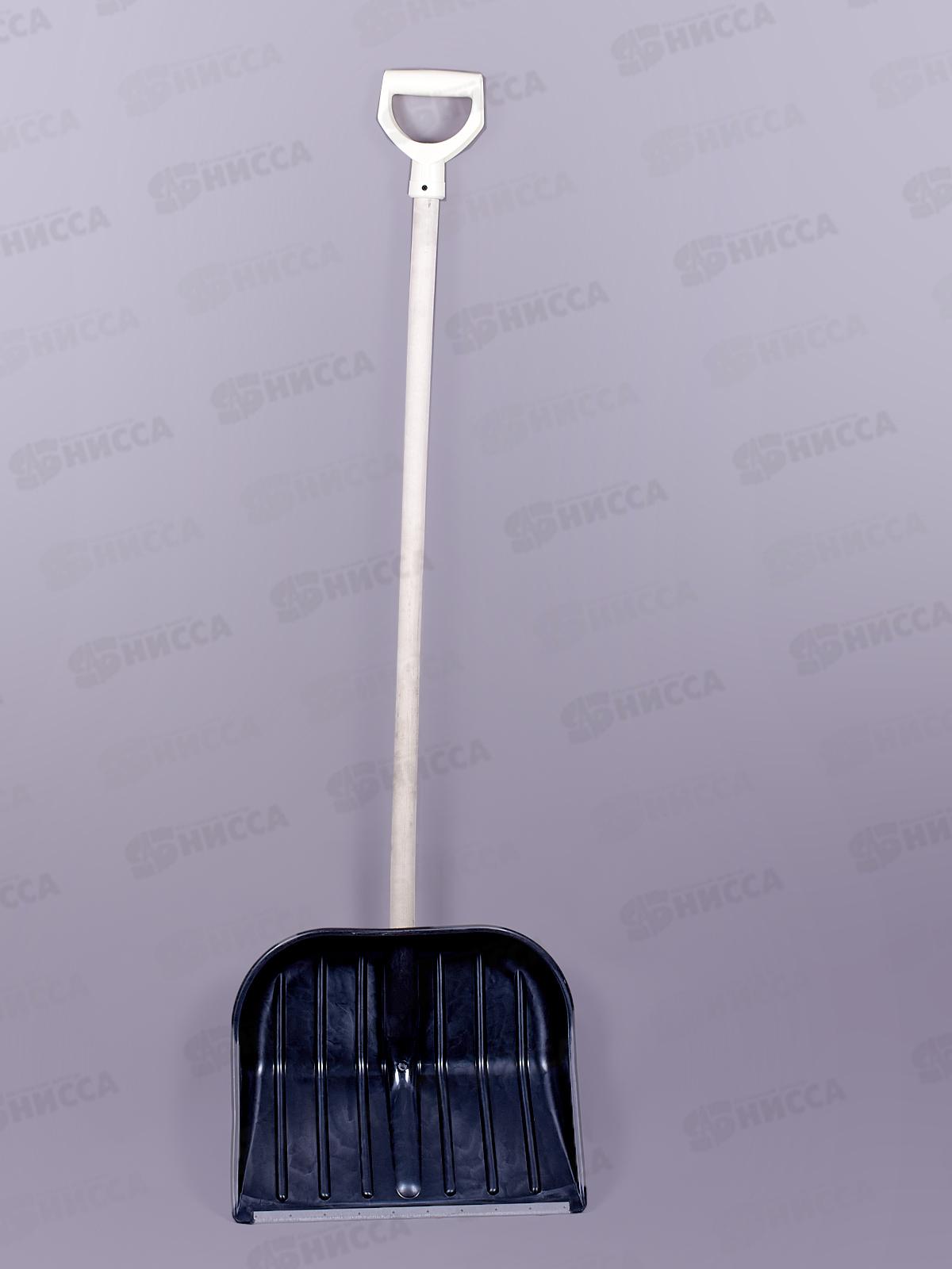 Лопата снеговая 430*360мм пластиковая оцинкованная планка с черенком V-ручка ЛСУП-430 (Сузун)