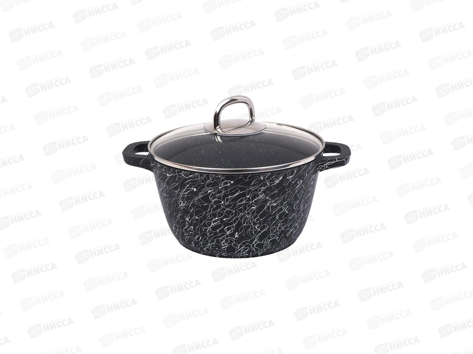 Кастрюля 2,5л со стеклянной крышкой АП Грация черный/серебро кчс25а