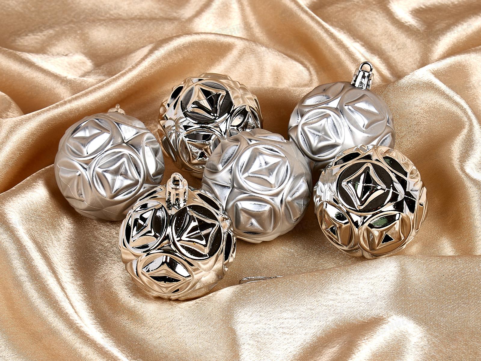 Набор шаров 6шт, 6см &quotМидас-геометрия&quot серебро 4942020