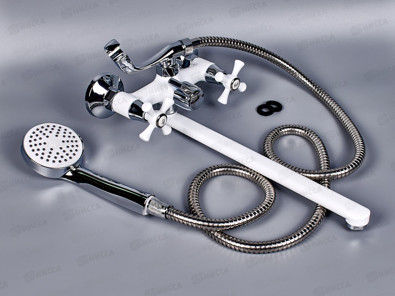 Смеситель для ванны длинный излив, переключатель в корпусе, белый, E22332