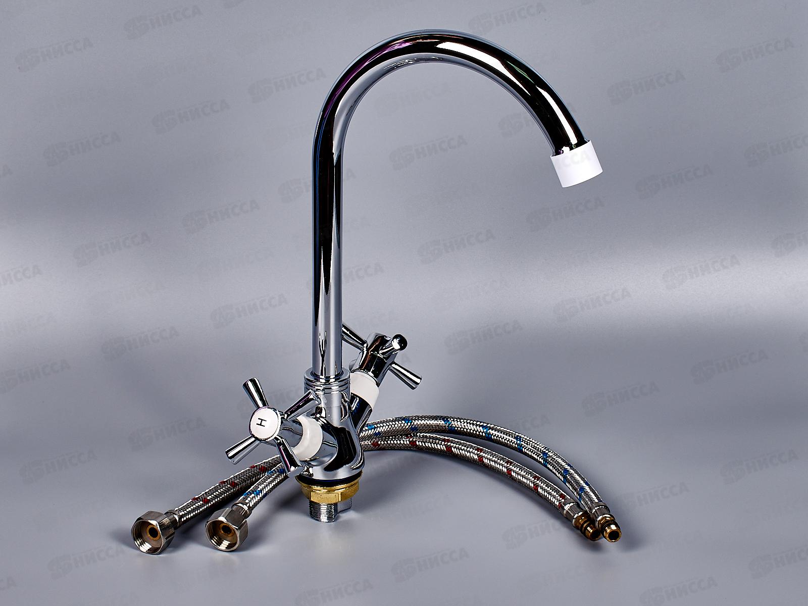 Смеситель для кухни с гайкой, с цветными наконечником и ручками, белый, E49118-7