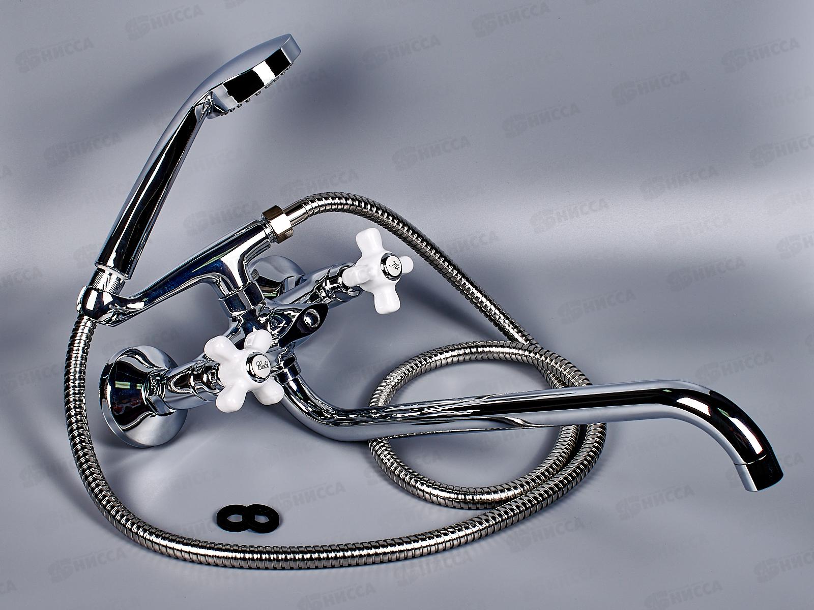 Смеситель для ванны длинный излив, переключатель в корпусе с керамической ручкой, хром, MN2018