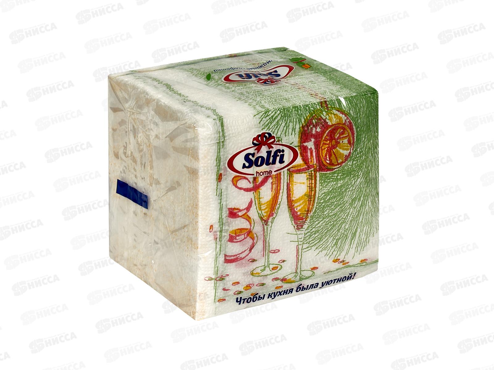 Салфетки СОЛФИ 100л с новогодним рисунком  Фужеры *48