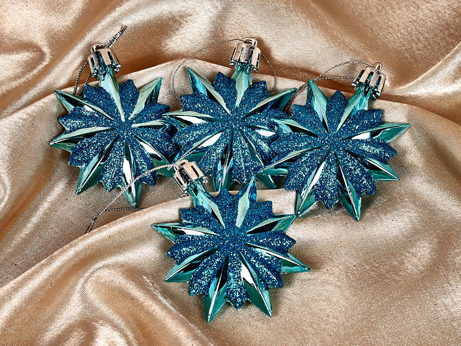 Набор елочных украшений 4шт Звезда остроконечная 6см голубой 916-0337