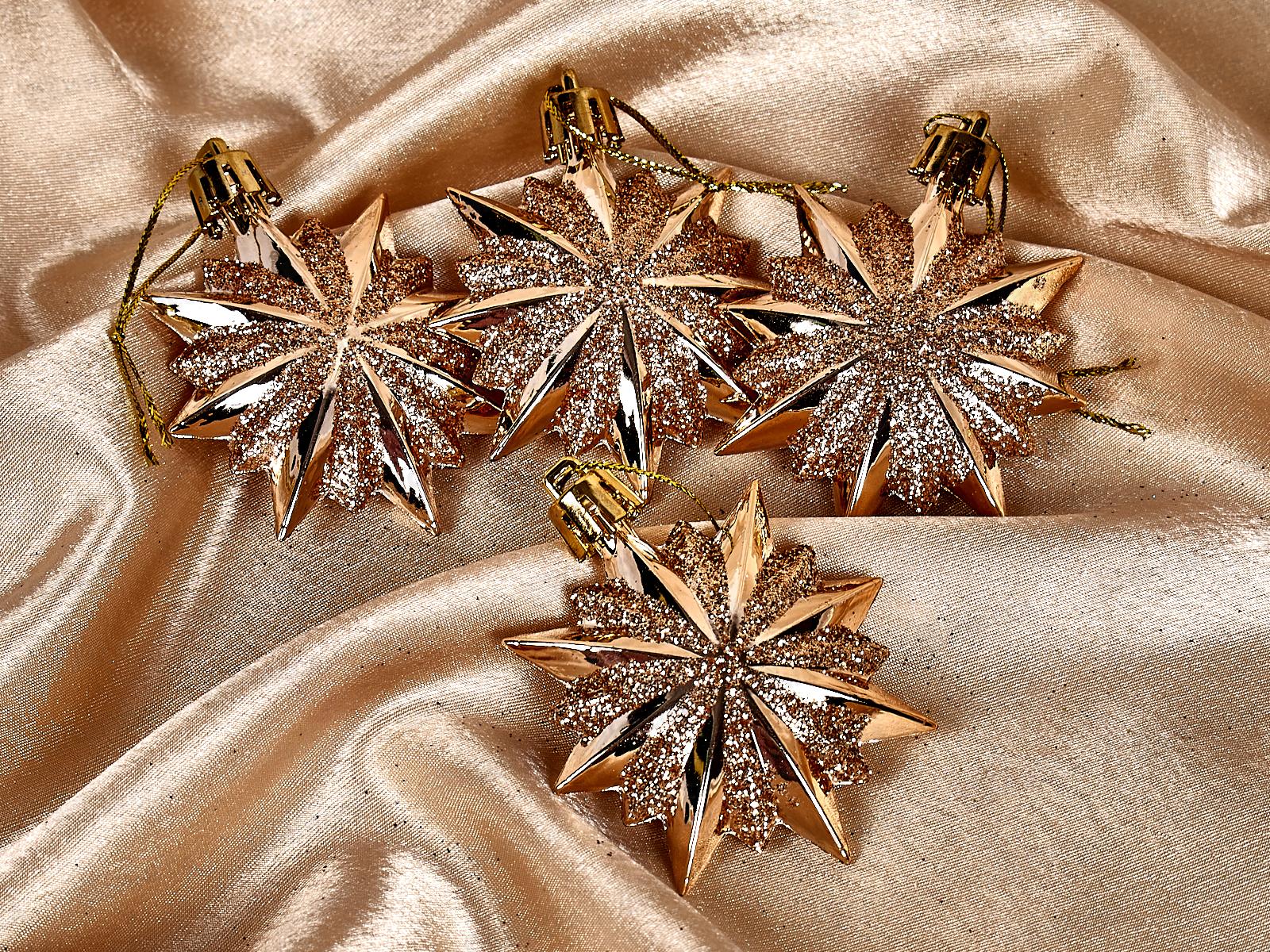 Набор елочных украшений 4шт Звезда остроконечная 6см шамп 916-0173