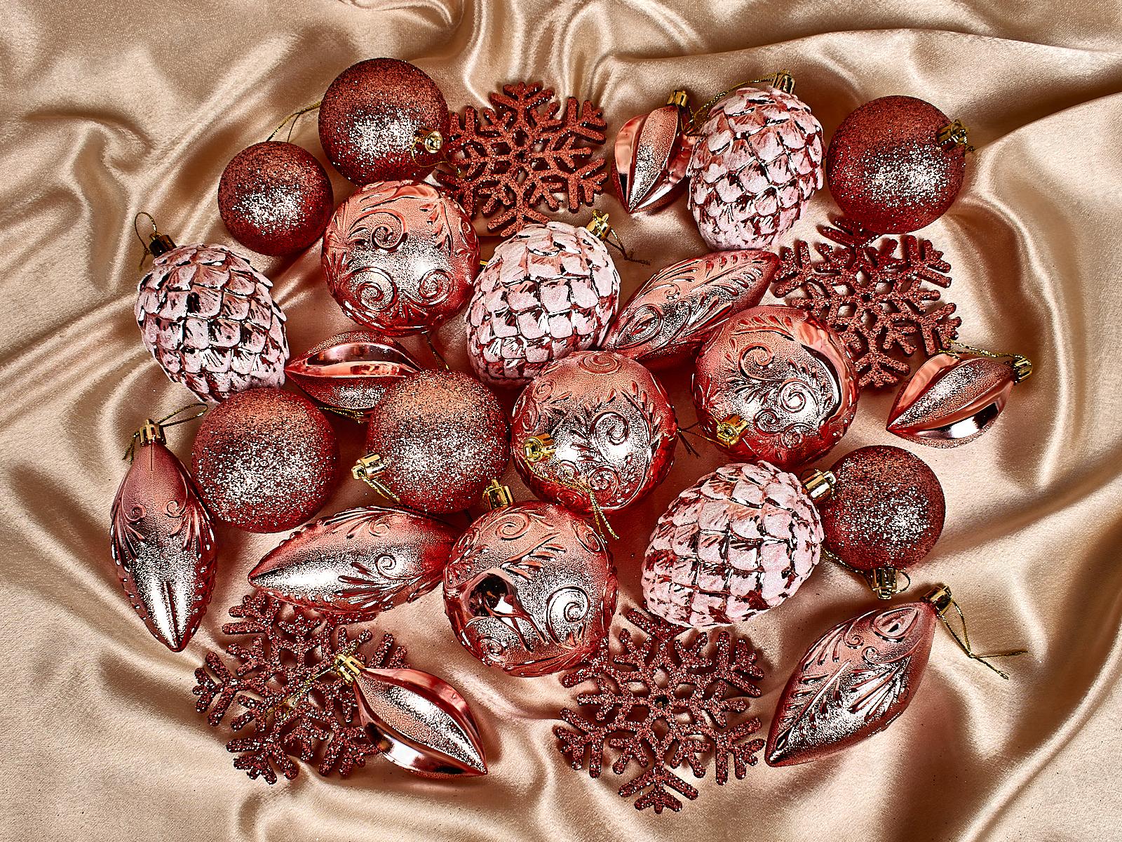 Набор елочных украшений 26шт Рождество розовое золото 201-1251